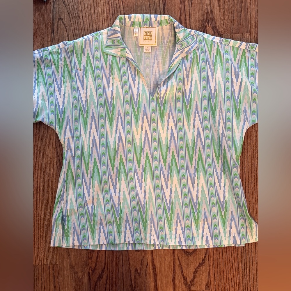 Green and White Patterned Blouse